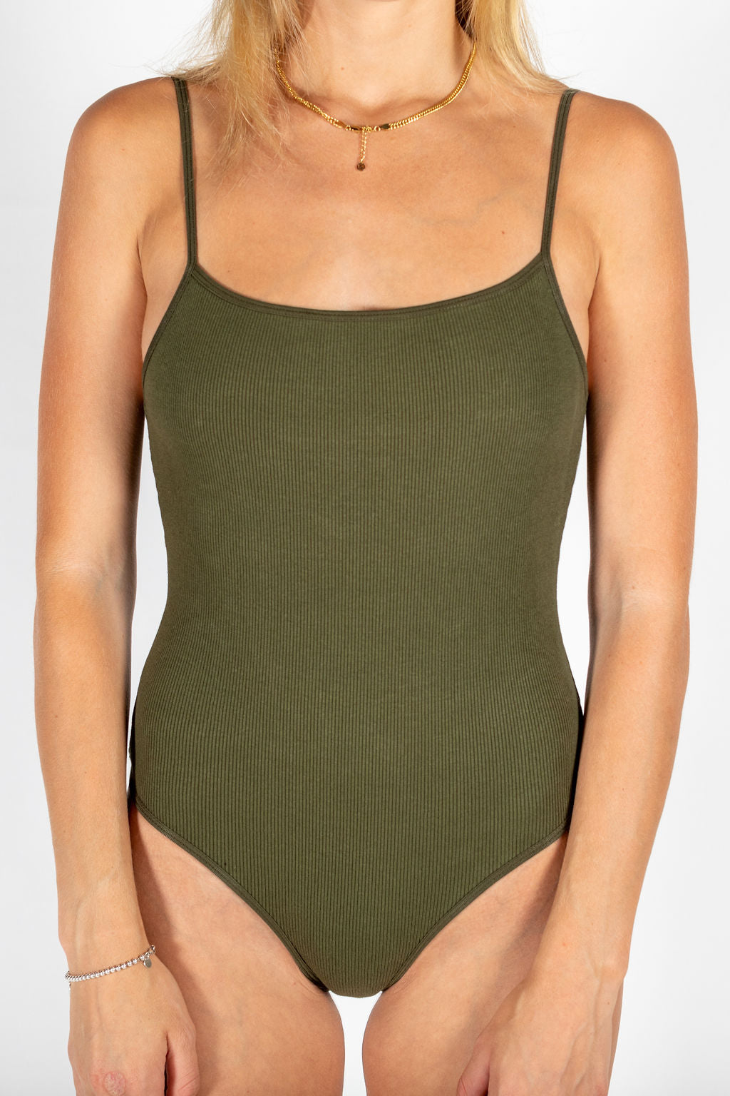 ribbed cotton bodysuit khaki